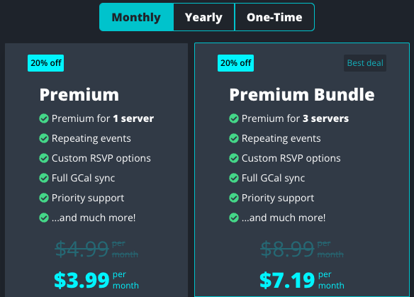 Preview of monthly pricing tiers